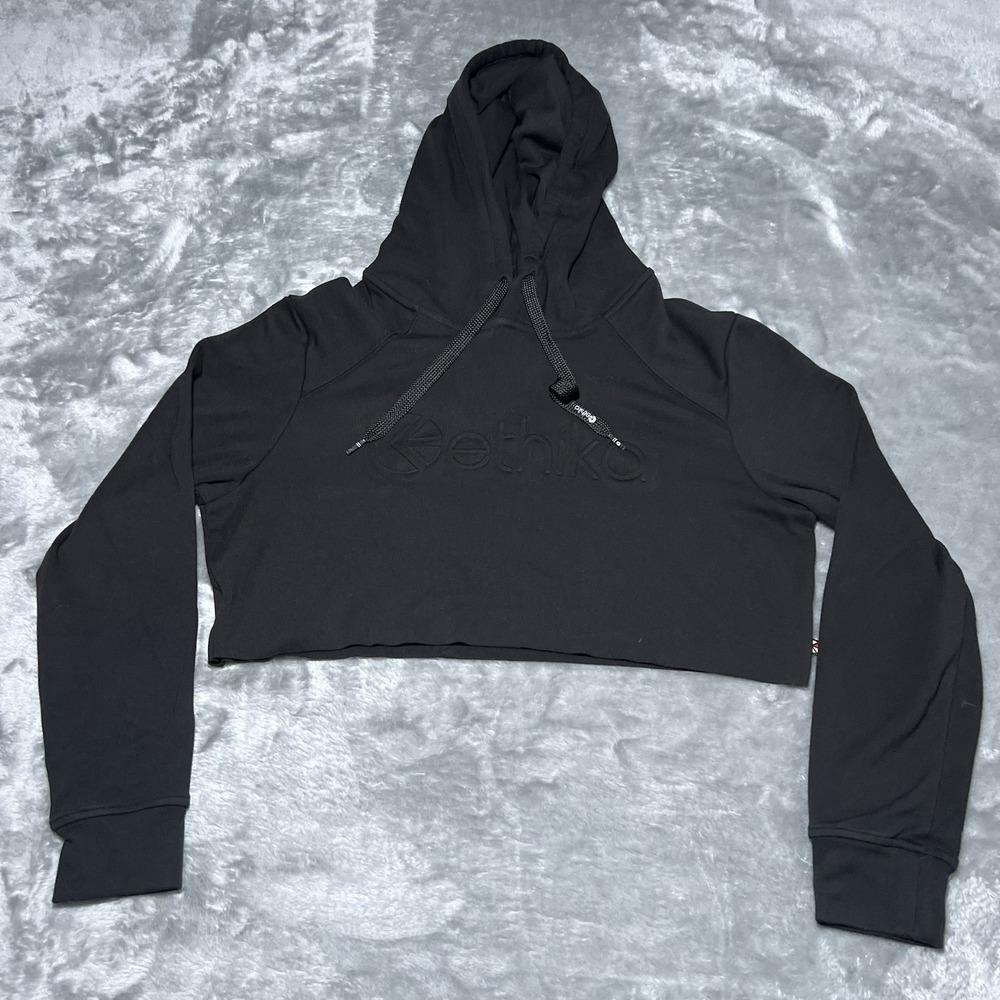 Ethika Hoodie Women Size Small Long Sleeve Embroidered Front Crop Cropped